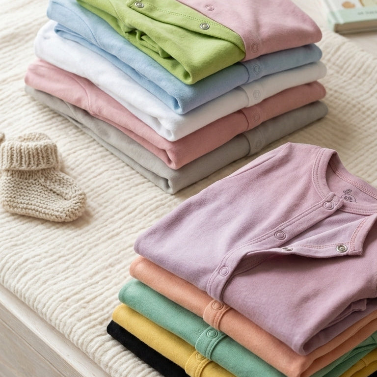 GOTS certified organic cotton footed and long-sleeve baby bodysuits — Born 22