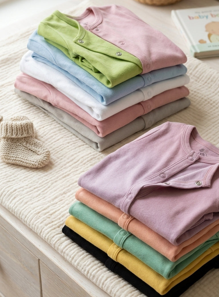 GOTS certified organic cotton footed and long-sleeve baby bodysuits — Born 22